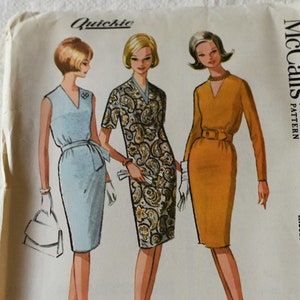 Size 10 UNCUT Vintage 1960s McCalls 6878 Easy Sewing Pattern Misses Easy V Neck Dress Sleeveless Long or Short Sleeves Bust 31&quot;