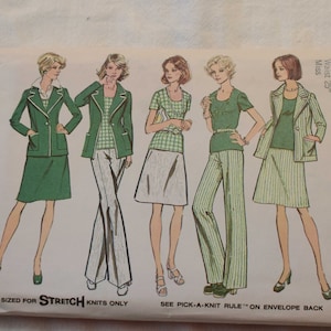 Size 10 UNCUT 1970s Simplicity 6235 Sewing Pattern, Misses Wide Leg Pants, Top, Jacket, Skirt, Bust 32