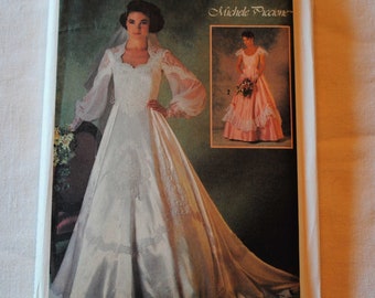 Simplicity Vintage Wedding Dress Sewing Pattern by Michele Piccione Bonus Bridesmaids Pattern 1980s Classic Puff Sleeves and Hem Retro