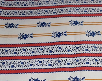 Vintage Waverly Fabric: Floral Stripes, Red, Blue, Gold, Sold as One