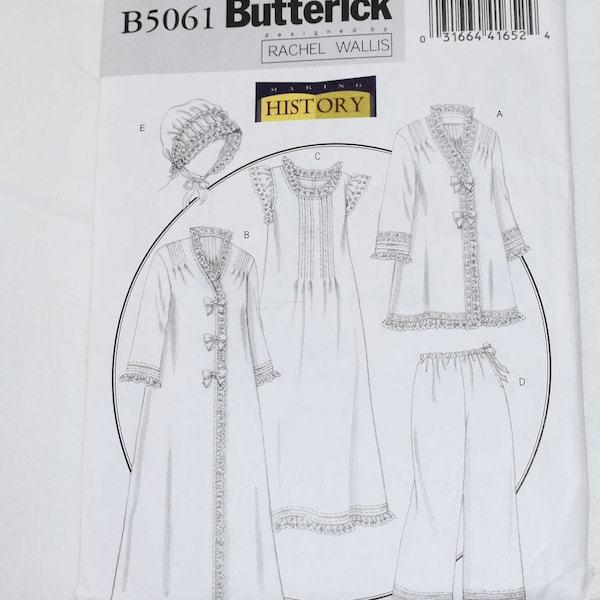 Size XS Sm Med, UNCUT, Vintage Butterick 5061 History Sewing Pattern, Misses  Lingerie, Robe, Night Gown, Sleep Hat, Jacket Bloomers
