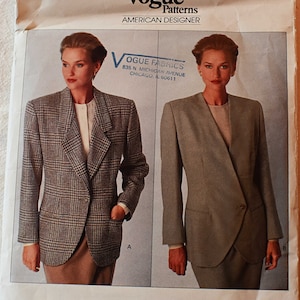 Tamanho 18 20 22 SEM CORTES Vintage 1980 Vogue 2393 Padrão de costura do designer Calvin Klein Misses Jaqueta forrada Comprimento do quadril Busto 40&quot;-44&quot;