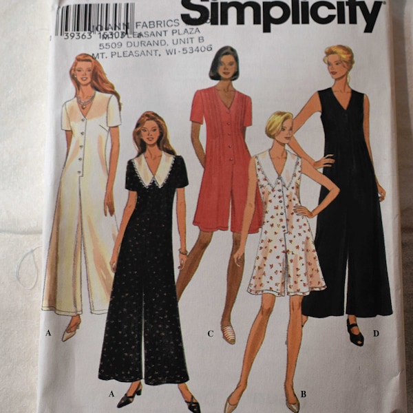 Size 12 14 16 UNCUT Vintage 1990s Simplicity 8971 Sewing Pattern Misses Loose Fit Jumpsuit Onsie Bust 34 36 38"