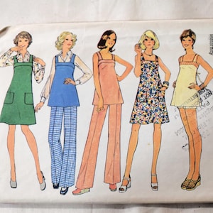 Talla 12, patrón de costura Simplicity 6865 de los años 70 sin cortar, top de vestido sin mangas para maternidad, pantalones, shorts