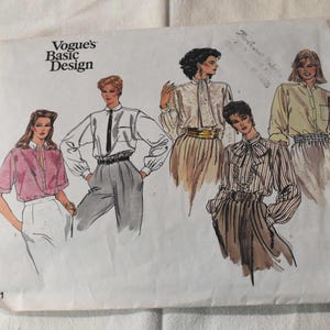 Size 18-22 UNCUT 1990s Vogue 1081 Sewing Pattern, Misses Loose Blouse, Shirt Neck Tie