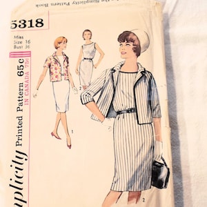 May include: Vintage Simplicity pattern envelope, featuring illustrations of women's fashion designs. The envelope is cream-colored with the number 5318 and text indicating size 16, bust 36. The price is 65c in Canada 75c.