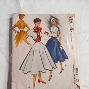 Size 12 13 Vintage 1950s McCalls 8871 Sewing Pattern Misses Junior Shirt Dress with Bolero Jacket Blouse Variations Flared Skirt Bust 31" 32