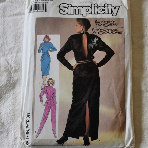 Size 14 Vintage 1980s Simplicity 7848 Sewing Pattern Misses Exposed Back Dress Jumpsuit Cocktail Dress Evening Gown bust 36"