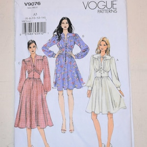 Patrón de costura Vogue 9076 sin cortar, tallas 6-14, vestido acampanado para mujer, busto 30-36".