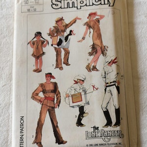 Patrón de costura Simplicity 7642 para disfraz de Halloween de Llanero Solitario, vaquero, indio, nativo americano, vintage, años 80, talla grande, para niños, sin cortar