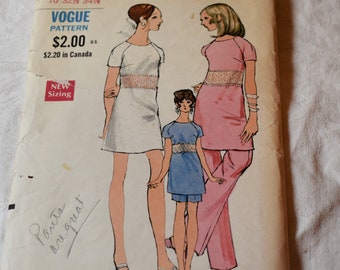 Size 10 Vintage 1960s Vogue 7553 Sewing Pattern Misses Mini Dress Tunic Top with Midriff Lace Inset Wide Leg High Waist Pants Shorts Bust 32