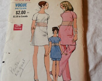 Size 10 Vintage 1960s Vogue 7553 Sewing Pattern Misses Mini Dress Tunic Top with Midriff Lace Inset Wide Leg High Waist Pants Shorts Bust 32