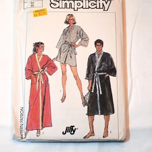 Unisex UNCUT Simplicity 7441 Sewing Pattern, Shawl Collar, Wrap Robe, 1980s