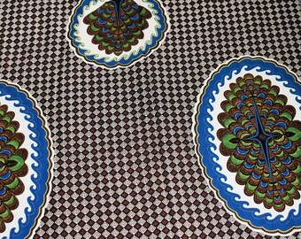 Dutch Wax Fabric, Brown Blue and Green, African Geometric Print, Sold by the Piece