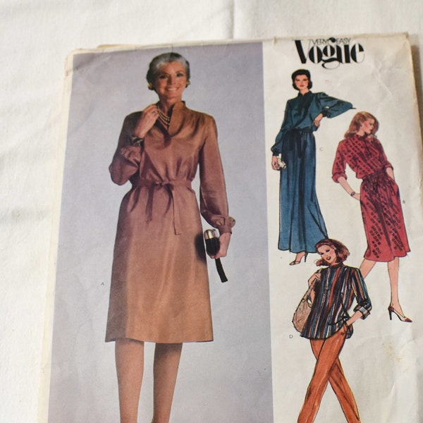 Size 20.5 Vintage 1970s Vogue 2599 Sewing Pattern Misses Pull On Belted Shirt Dress Shirt Blouse Bust 42 43" Work Wear
