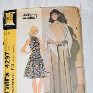 Size 12 UNCUT Vintage 1970s McCalls 4297 Easy Sewing Pattern Misses Halter Dress Cocktail Dress Swing Dress Evening Gown Bust 34&quot;