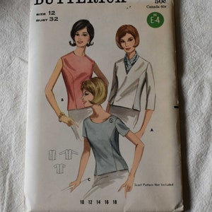 Size 12 UNCUT 1960s Butterick 3829 Sewing Pattern, Misses Fitted Top Blouse, Bust 32"