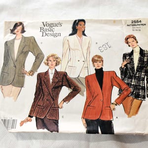 Size 12-16 Vintage 1990s Vogue 2554 Sewing Pattern, Misses Jackets, Work Wear, Bust 34-38"