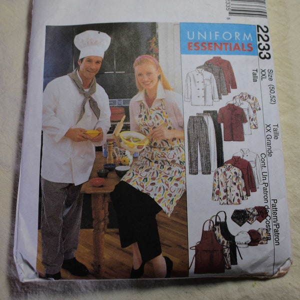 Unisex Med & XXL UNCUT Vintage 1990s, McCalls 2233 Mens Misses Chef, Cook Baker Clothing Double Breast Jacket Pants Hat Apron Shirt