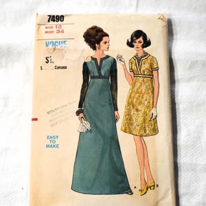 Size 12 Vintage 1960s Vogue 7490 Sewing Pattern Misses Faux Wrap Dress Cocktail Spec Occ Bust 34&quot;