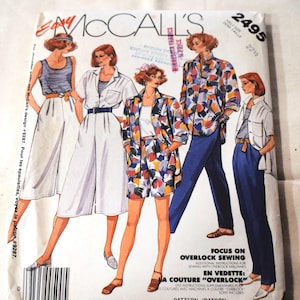 Size 22.5 UNCUT 1980s McCalls 2495 Sewing Pattern, Misses Shirt, Top, Culotte, Pants, Shorts, Bust 45"