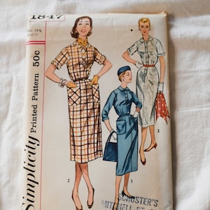 Size 14 1/2 UNCUT Vintage 1960s Simplicity 1847 Sewing Pattern Misses Dress Pockets Peter Pan Collar Bust 34&quot;