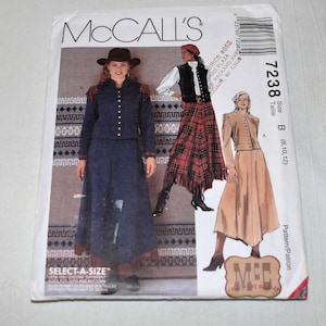 Rozmiar 8-12 NIEOBRABIANY Lata 90. McCalls 7238 Wykrój krawiecki, kurtka bolerko Misses Western