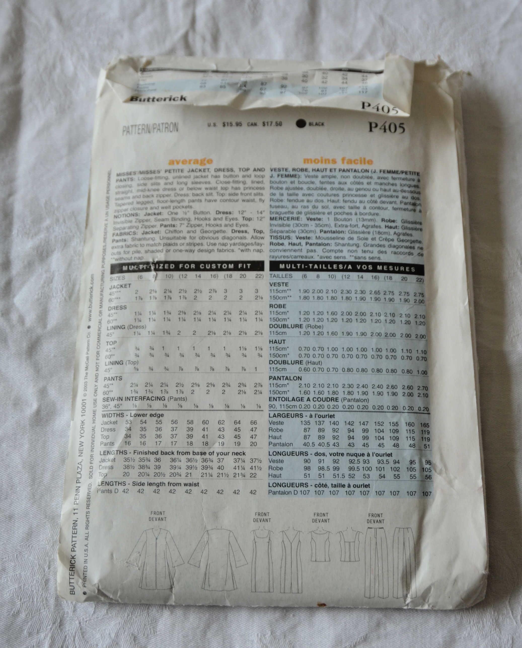 Size 6 8 10 UNCUT Butterick Designer 405 Sewing Pattern