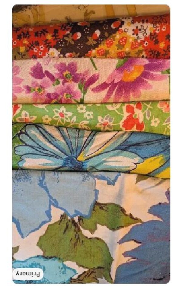 Vintage Fabric Pieces, Various Patterns in a Rainbow of Colors, Sewing Quilting Crafting Supplies