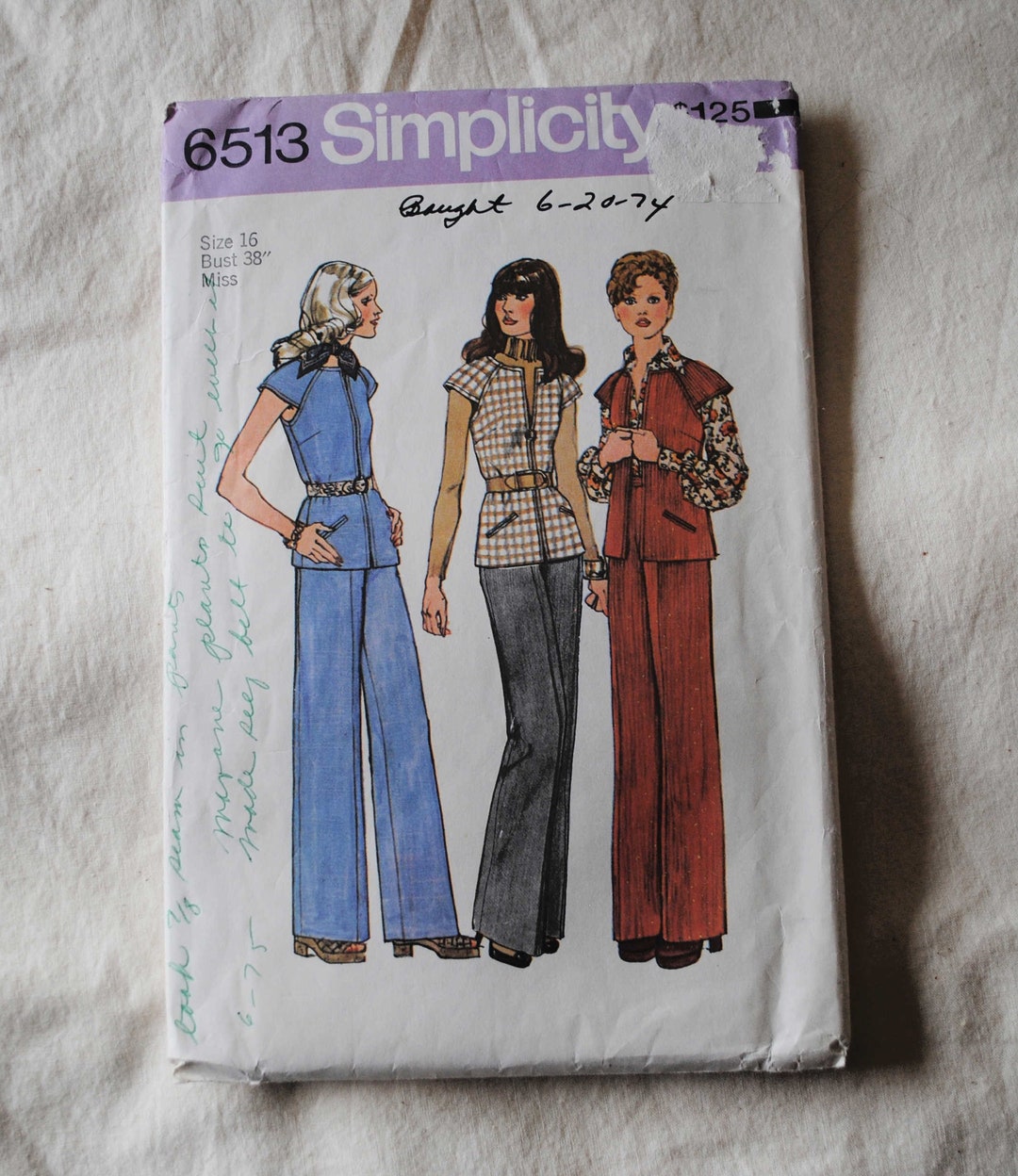 Size 16 Vintage 1970s Simplicity 6513 Sewing Pattern Misses