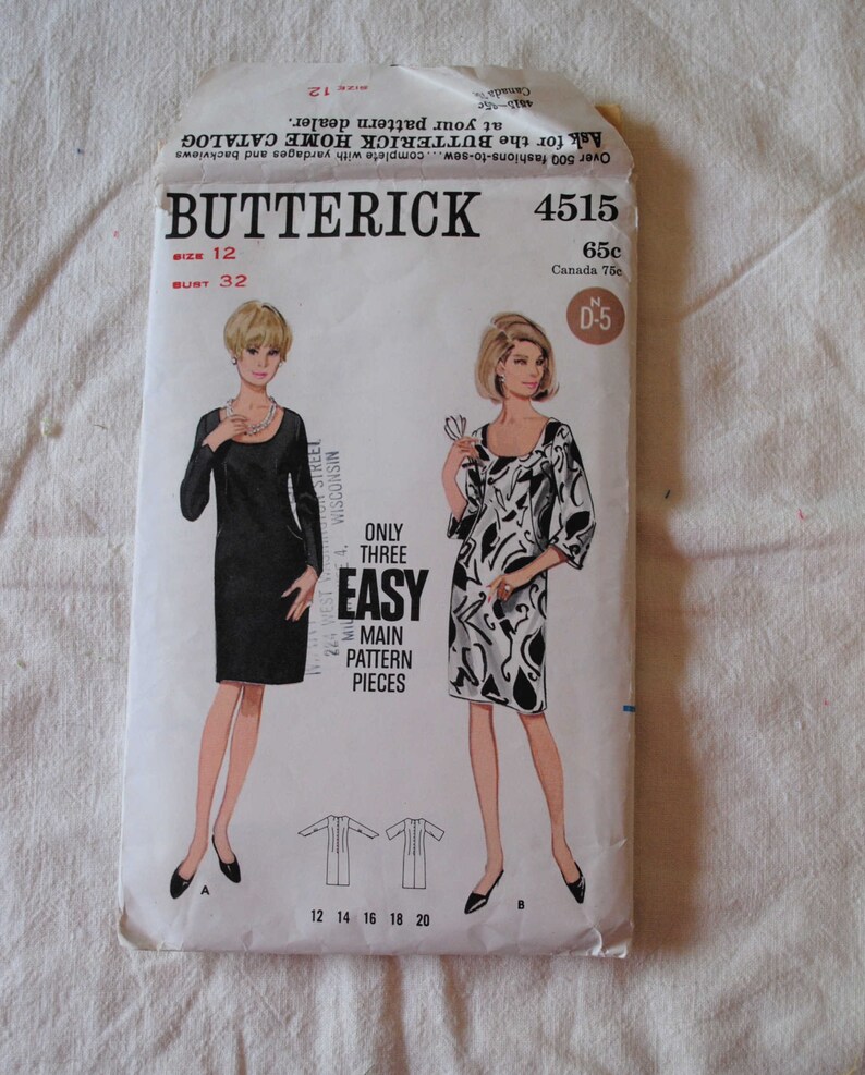 Size 12 Vintage 1960s Butterick 4515 Sewing Pattern Misses image 0