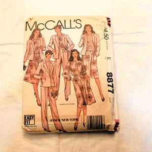 Patrón de costura McCalls 8877, talla 14, sin cortar, años 80. Chaqueta, falda, pantalón y blusa para mujer, Jones New York.