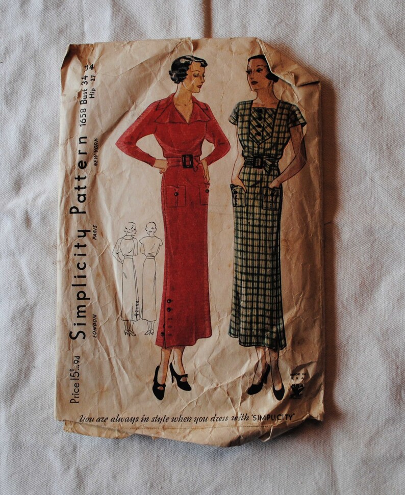 Size 16 Vintage 1930s Simplicity 1658 Sewing Pattern Misses image 0