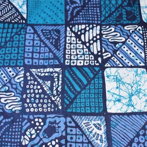 Unused Vintage Fabric Batik Patchwork Print Fabric Geometric Patterns in Teal Purple Lilac and White Sold by the Half Yard