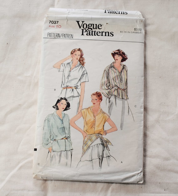Cartamodello Vogue 7037 vintage anni '80, taglia 10, camicetta