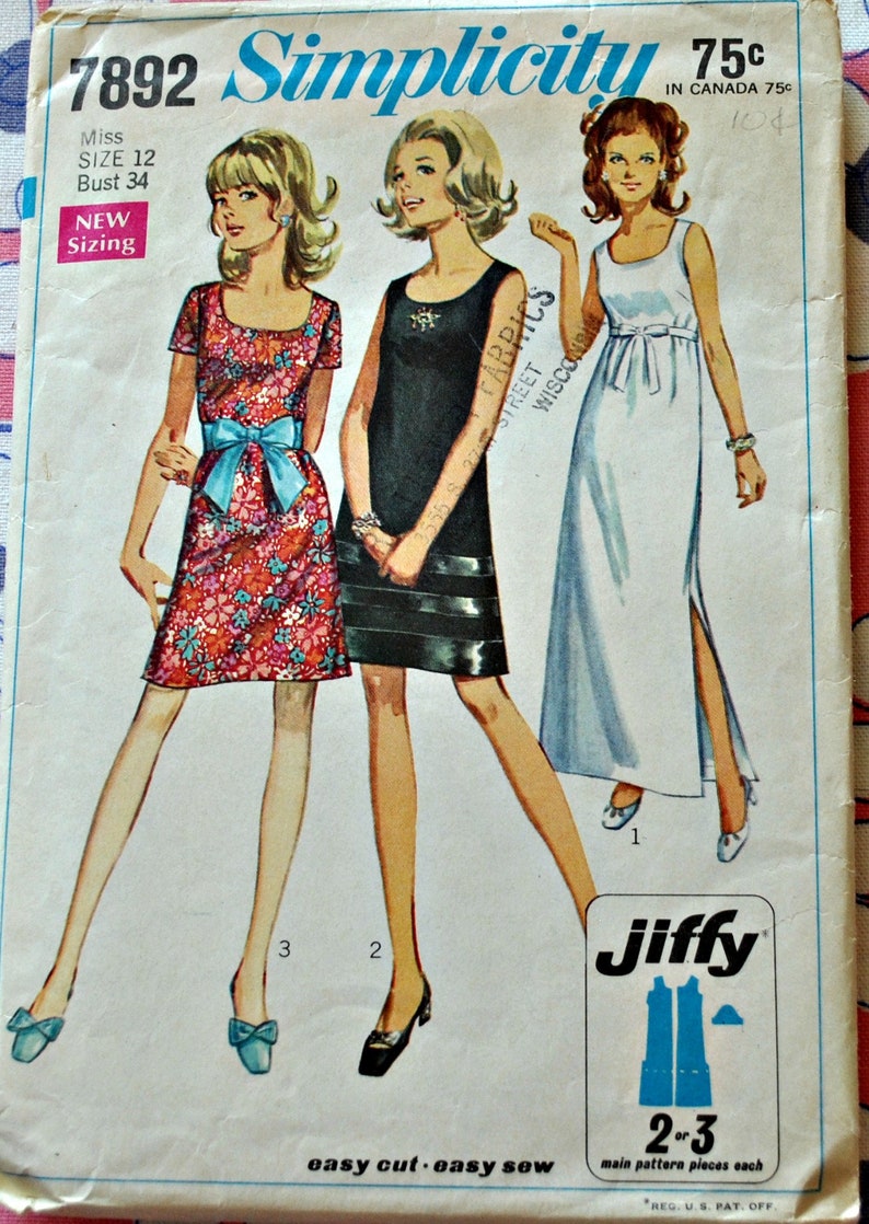 Size 12 Vintage 1960s Simplicity 7892 Sewing Pattern Misses image 0