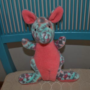 Turquoise and Coral Print Stuffed Kangaroo Animal Softie  Stuffed Kangaroo Plushie Joey, Stuffed Animal