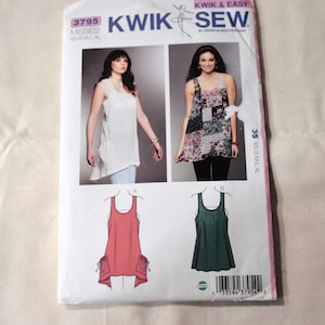 Patrón de costura Kwik 3795 sin cortar, tallas XS-XL, para blusas sin mangas y túnicas de mujer, busto de 79-114 cm.