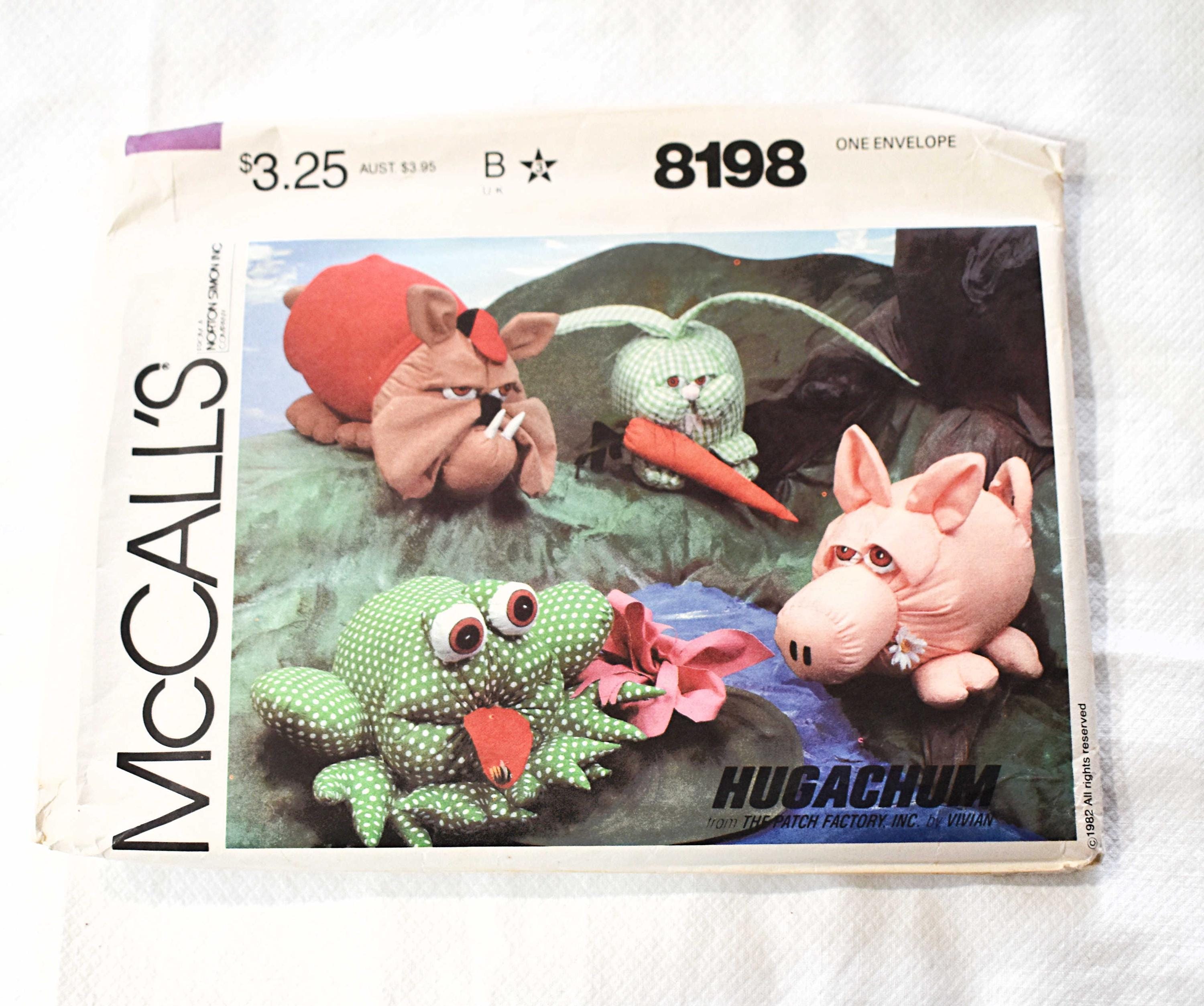 UNCUT 1980s Mccalls 8198 Sewing Pattern, Stuffed Animals, Rabbit