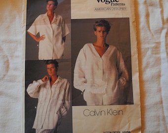 Size 8, 1980s Vogue 1509 Designer Sewing Pattern, Misses Loose Fit Shirts, Blouse, Bust 32, Calvin Klein