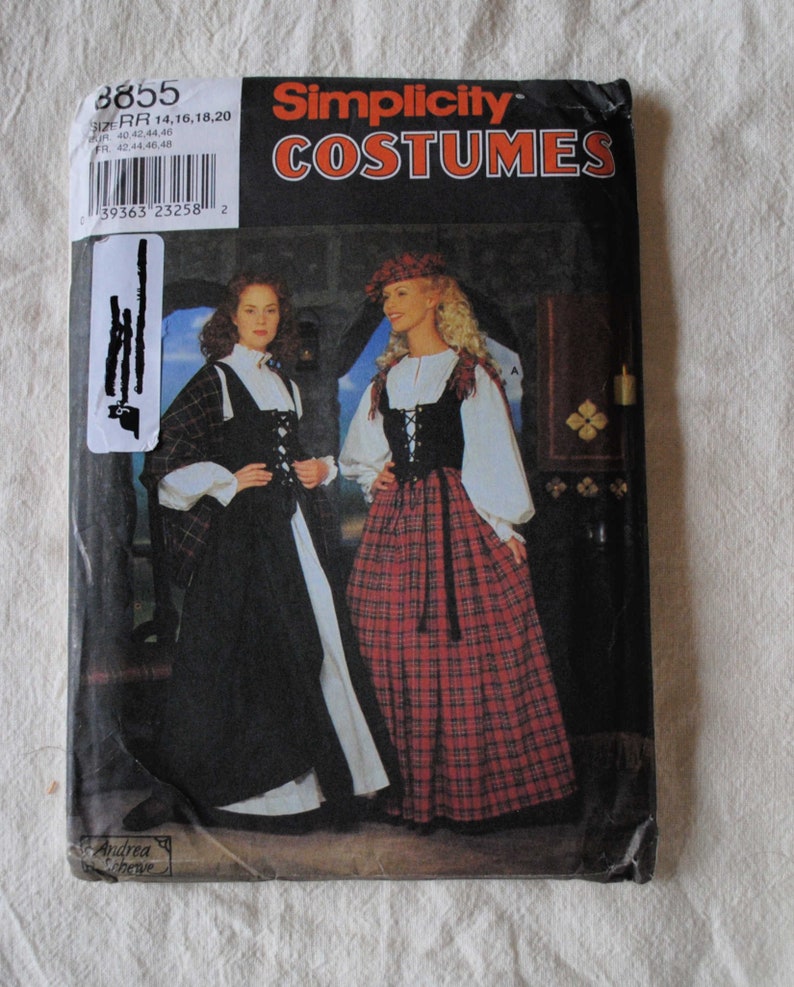 Vintage Simplicity 8855 Sewing Pattern Skirt Bust 36 38 40 42 Size 14 16 18 20 RR Vest UNCUT Misses Celtic Costume Shirt Beret