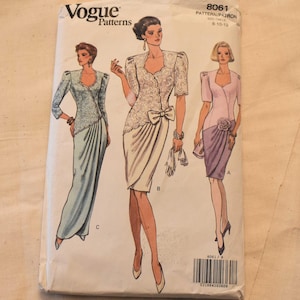 Size 8 10 12 UNCUT Vintage 1990s Vogue 8061 Sewing Pattern Misses Faux Wrap Special Occasion Dress Puffy Sleeves Cocktail Dress Gown