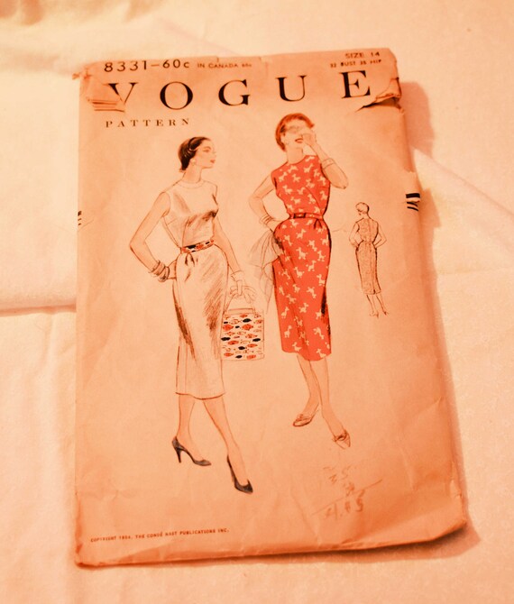 Cartamodello Vogue 8331 vintage anni '50, taglia 14, abito da
