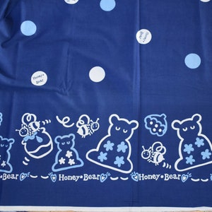 Unused Vintage Boarder Print Fabric Blue Fabric with Dots and Honey Bears Bees and Honey on the Boarder Print Sold as One
