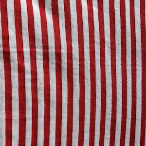 Unused Vintage 1970s T Shirt Fabric Medium Candy Striped Red and White Striped Tube Fabric Jersey Knit Fabric 2 Yards