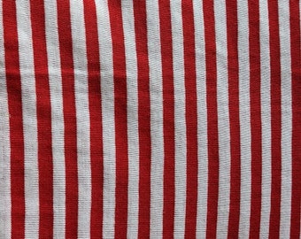 Vintage Jersey Knit Fabric, Red and White Striped T Shirt Fabric, 2 Yards