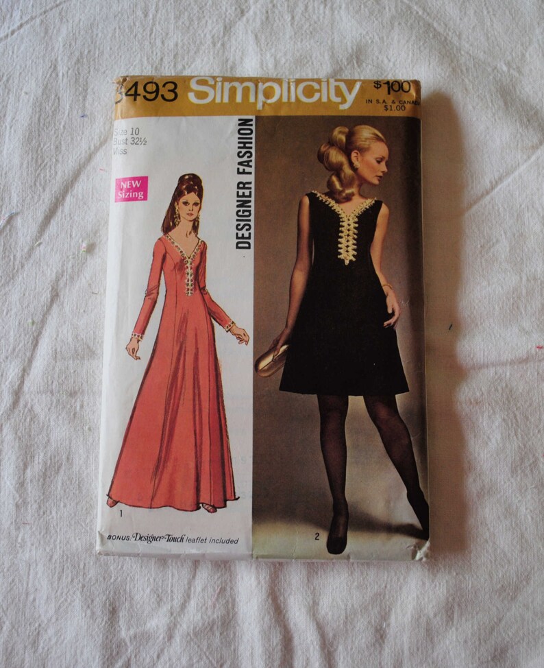 Size 10 Vintage 1960s Simplicity 8493 Sewing Pattern Misses image 0
