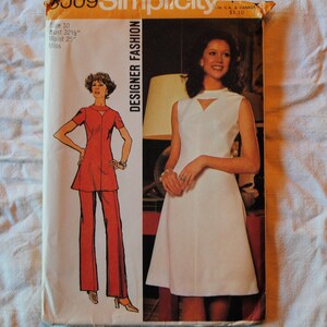 Size 10 UNCUT Vintage 1970s Simplicity 5009 Sewing Pattern Misses Women&#39;s Dress Pants Tunic Top Pant Suit Cut Out Bust 32.5&quot;