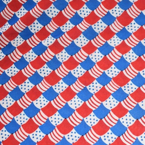 Vintage T-Shirt-Stoff, Jersey in Rot Weiß Blau Korbgeflecht, Punkte, Streifen, verkauft lose Lagerware