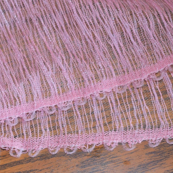 Unused Beautiful Vintage Sheer Pink Lace Fabric Irregular Lines with Scalloped Edge Sold by the Yard Veil Over Dress Fabric